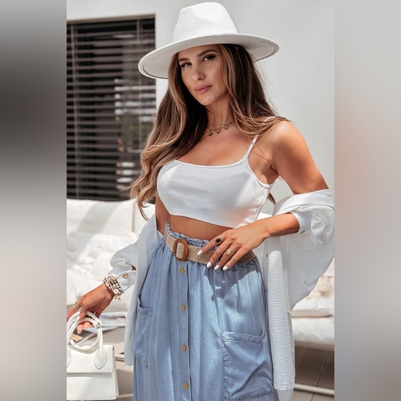 Elastic Waist Flowy Tencel Denim Maxi Skirt A Line Button Ruffle Cargo Long Jean - Picture 4 of 9